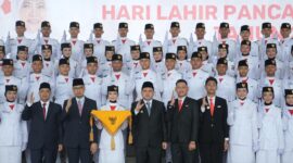 Foto: Munafri Arifuddin dalam acara peringatan Hari Lahir Pancasila yang berlangsung di Lapangan Karebosi, Senin (2/6/2025).
