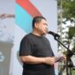 Wali Kota Makassar Munafri Arifuddin saat menyampaikan sambutan peluncuran program pembebasan iuran sampah bagi warga kurang mampu di Car Free Day, Minggu (29/6/2025).