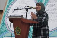 Wakil Wali Kota Makassar, Aliyah Mustika Ilham, memberikan sambutan pada pembukaan Musabaqah Hifdzil Qur’an II antar pesantren se-Sulawesi Selatan di Asrama Haji Sudiang, Jumat (18/7/2025).