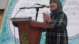 Wakil Wali Kota Makassar, Aliyah Mustika Ilham, memberikan sambutan pada pembukaan Musabaqah Hifdzil Qur’an II antar pesantren se-Sulawesi Selatan di Asrama Haji Sudiang, Jumat (18/7/2025).