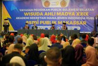 Wakil Wali Kota Makassar, Aliyah Mustika Ilham, memberikan sambutan pada acara Wisuda Ahli Madya XXIX ASMI Publik Makassar, yang berlangsung di Hotel Horison Ultima, Kamis (31/7/2025).