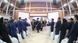 Wali Kota Makassar Munafri Arifuddin memberikan sambutan pada Sidang Terbuka Senat Akademik Poltekpar Makassar dalam rangka penerimaan mahasiswa baru semester ganjil tahun akademik 2025/2026, Senin (4/8/2025).