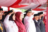 Wali Kota Makassar Munafri Arifuddin bersama Wakil Wali Kota Aliyah Mustika Ilham menghadiri upacara HUT ke-80 RI tingkat Provinsi Sulsel di halaman Rumah Jabatan Gubernur Sulsel, Minggu (17/8/2025).