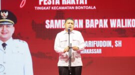 Foto: Sambutan Walikota Makassar Munafri Arifuddin dalam acara pesta rakyat kecamatan bontoala