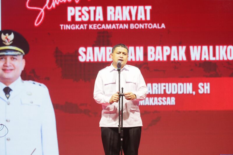 Foto: Sambutan Walikota Makassar Munafri Arifuddin dalam acara pesta rakyat kecamatan bontoala