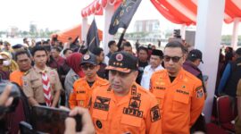 Foto: Wali Kota Makassar, Munafri Arifuddin di sela sel kegiatan Apel Gabungan Kesiapsiagaan Terhadap Bencana Kota Makassar 2025