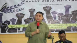 Foto: Wali Kota Makassar, Munafri Arifuddin saat memberikan sambutan pada Rapat Kerja Wilayah (Rakerwil) Konfederasi Serikat Buruh Sejahtera Indonesia (KSBSI) Provinsi Sulawesi Selatan Tahun 2025 yang digelar di Gedung PGIW, Jalan Abdurrahman Basalamah, Makassar