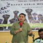 Foto: Wali Kota Makassar, Munafri Arifuddin saat memberikan sambutan pada Rapat Kerja Wilayah (Rakerwil) Konfederasi Serikat Buruh Sejahtera Indonesia (KSBSI) Provinsi Sulawesi Selatan Tahun 2025 yang digelar di Gedung PGIW, Jalan Abdurrahman Basalamah, Makassar