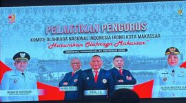 Tampak suasana kegiatan Pelantikan Pengurus KONI Kota Makassar di Hotel Novotel Grand Shayla, Jumat (24/10/2025).