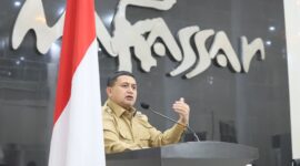 Foto: Wali Kota Makassar, Munafri Arifuddin saat memberikan sambutan dalam rapat koordinasi persiapan HUT Kota Makassar