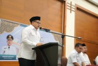 Foto: Wali Kota Makassar, Munafri Arifuddin saat memberi sambutan pada penutupan Pelatihan Pengurus Masjid se-Kota Makassar