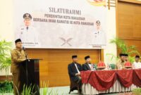 Foto: Wali Kota Makassar, Munafri Arifuddin saat memberikan sambutan dalam kegiatan Silaturahmi Pemerintah Kota Makassar bersama Imam Rawatib se-Kota Makassar