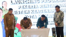 Foto: Walikota Makassar Munafri Arifuddin bersama Direktur Utama BPJS Ketenagakerjaan, Pramudya Iriawan Buntoro dalam kegiatan Launching Sistem Keagenan Penggerak Jaminan Sosial (PERISAI)
