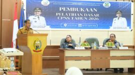 Pj Sekda Jeneponto, Maskur, S.Ag., M.H., CGCAE, dalam pembukaan Pelatihan Dasar (Latsar) Calon Pegawai Negeri Sipil (CPNS) Angkatan XII Tahun 2026