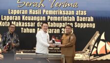 Wali Kota Makassar, Munafri Arifuddin bersama Kepala BPK RI Perwakilan Sulawesi Selatan, Winner Franky Halomoan Manalu, S.E., Ak., M.Ak.,