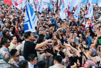 Presiden Prabowo Subianto saat peringatan Hari Buruh Internasional di Monas (Foto: BPMI Setpres)
