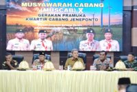 Bupati Jeneponto, H. Paris Yasir, S.E., M.M., saat menghadiri Musyawarah Cabang (Muscab) Gerakan Pramuka Kabupaten Jeneponto