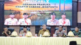 Bupati Jeneponto, H. Paris Yasir, S.E., M.M., saat menghadiri Musyawarah Cabang (Muscab) Gerakan Pramuka Kabupaten Jeneponto