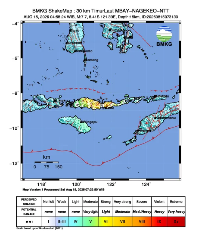 Pusat gempa hasil pantauan BMKG