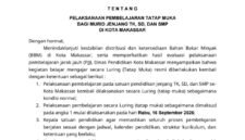 Surat Edaran Dinas Pendidikan tentang Pelaksanaan Pembelajaran Tatap Muka bagi Murid Jenjang TK, SD, dan SMP di Kota Makassar.